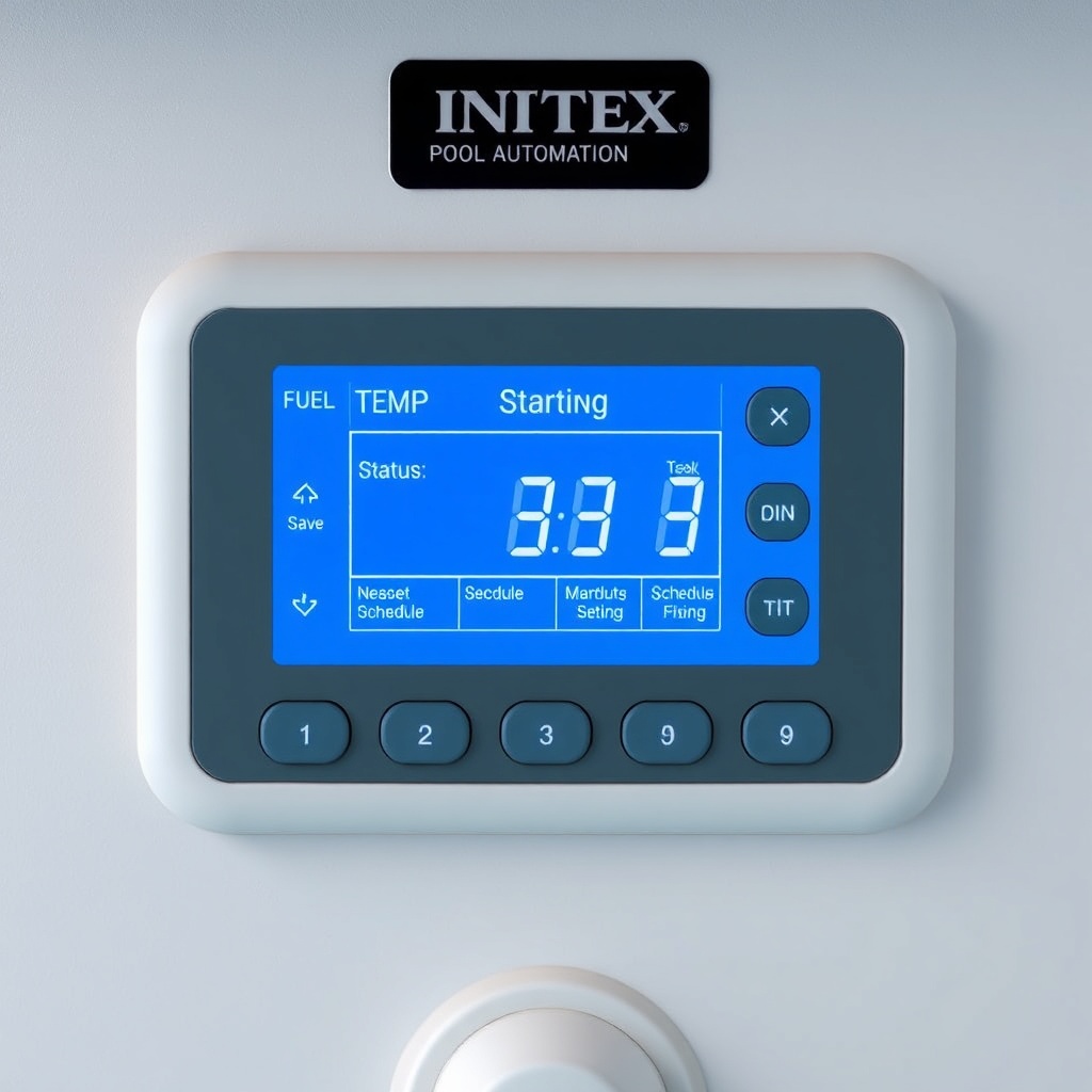 <clean photorealistic photo/illustration of a pool automation control panel showing the In
