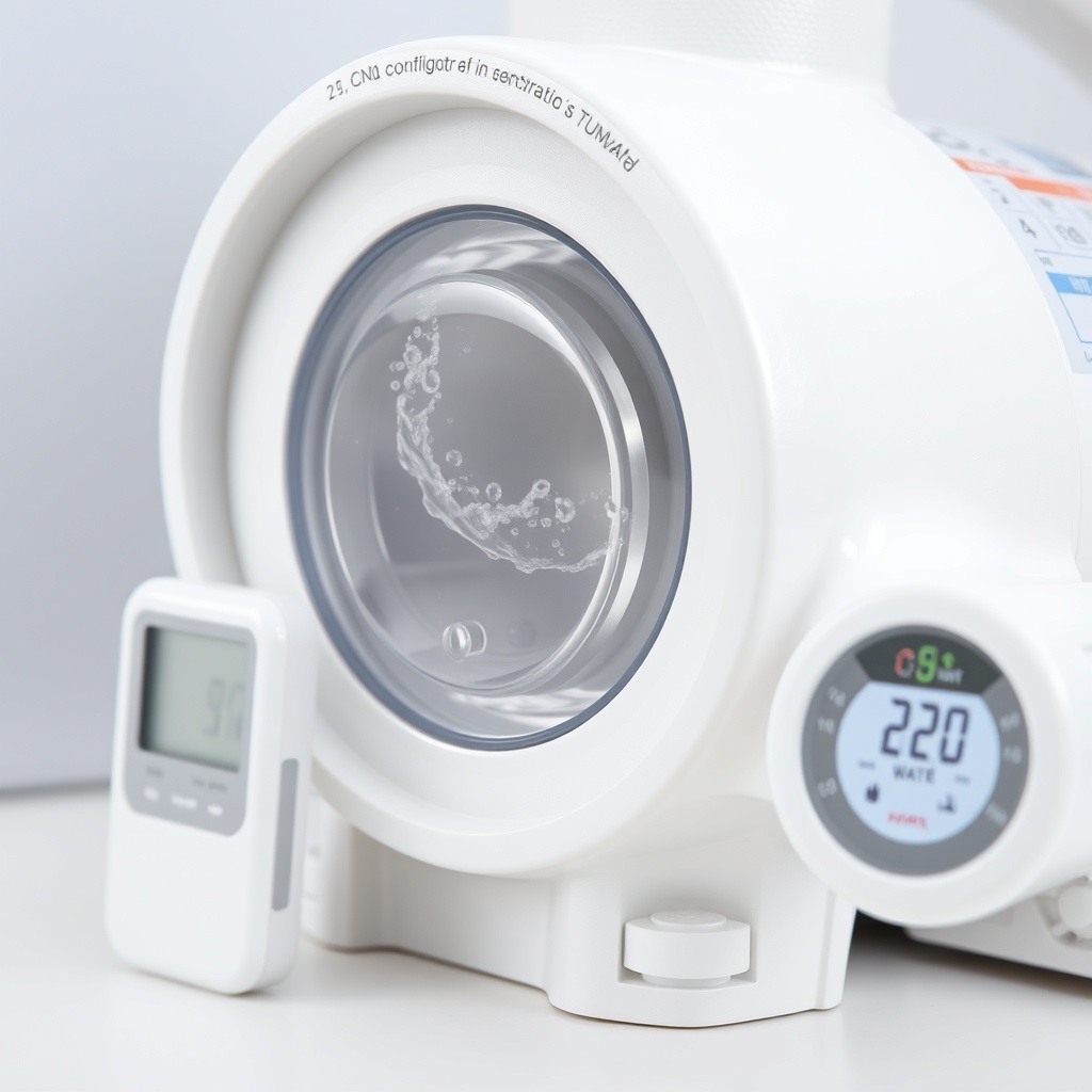 A close-up photorealistic photo of a clean white Intex Krystal Clear 28633EG pump with a w