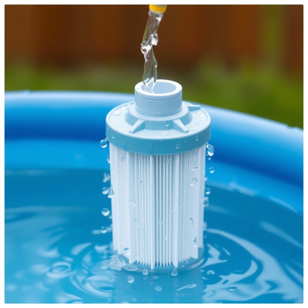A photorealistic photo of a clean Intex Krystal Clear 28633EG pump filter cartridge being