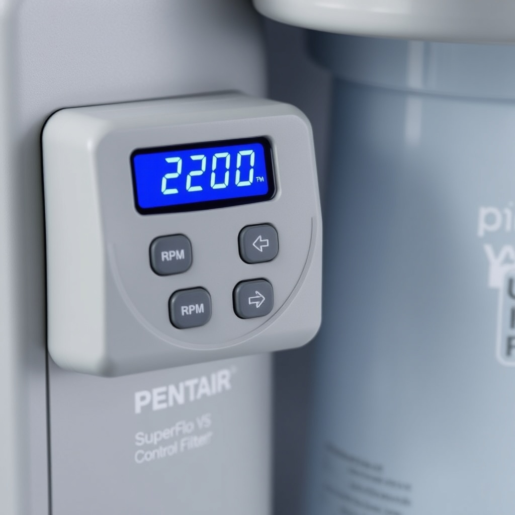 A close-up photo of Pentair SuperFlo VS control panel