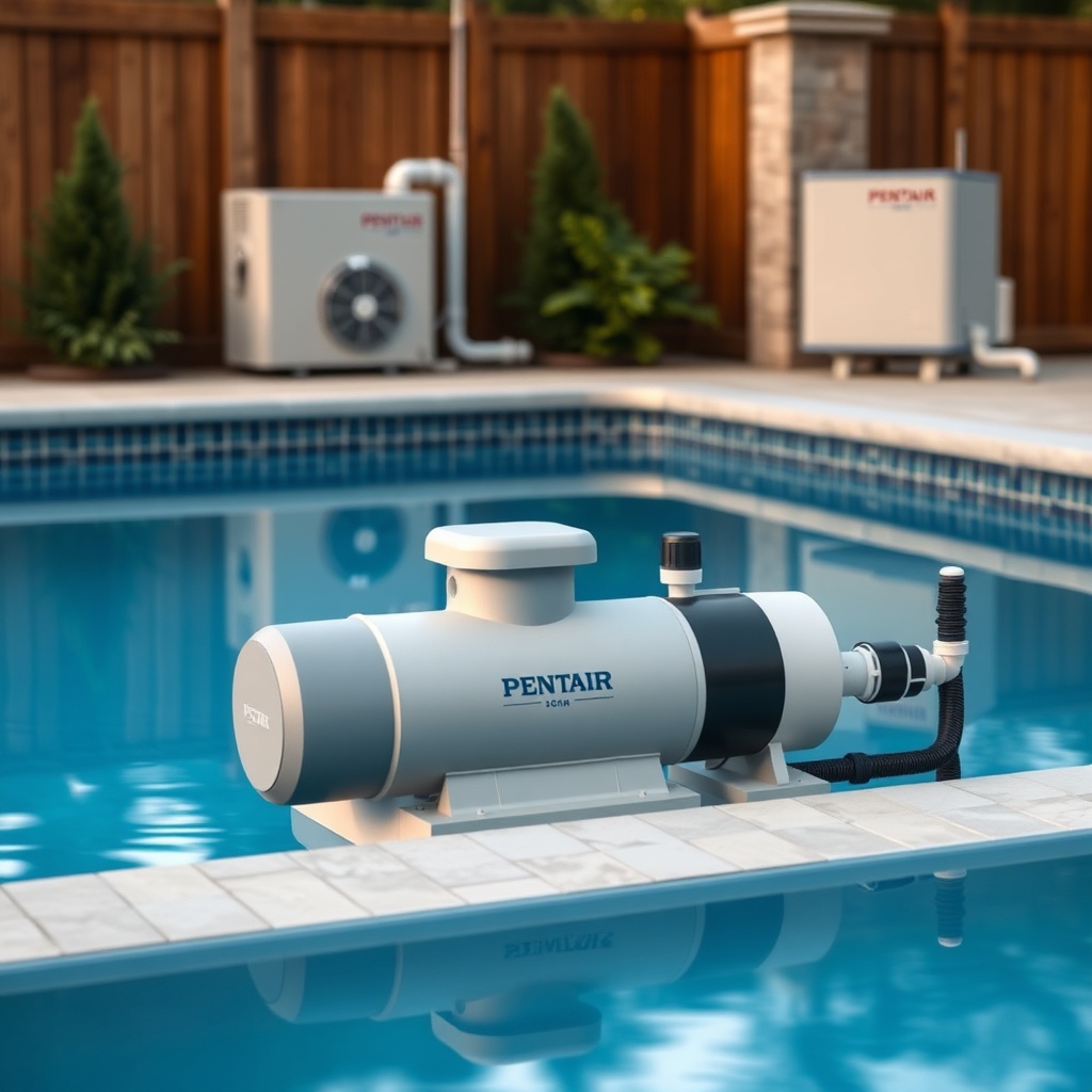 clean photorealistic photo of a pool area with Pentair SuperFlo VS installed