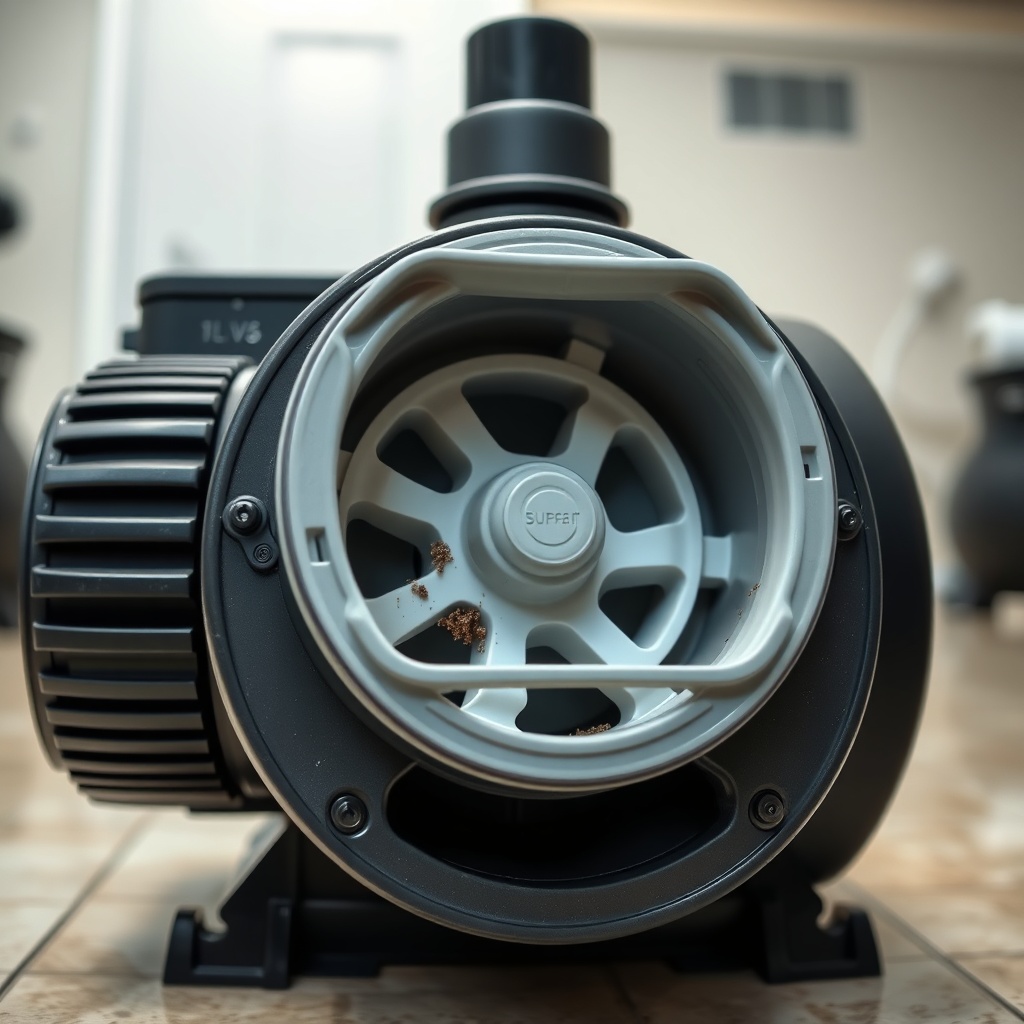 A photorealistic close-up photo of a Pentair SuperFlo VS pump with its front cover removed