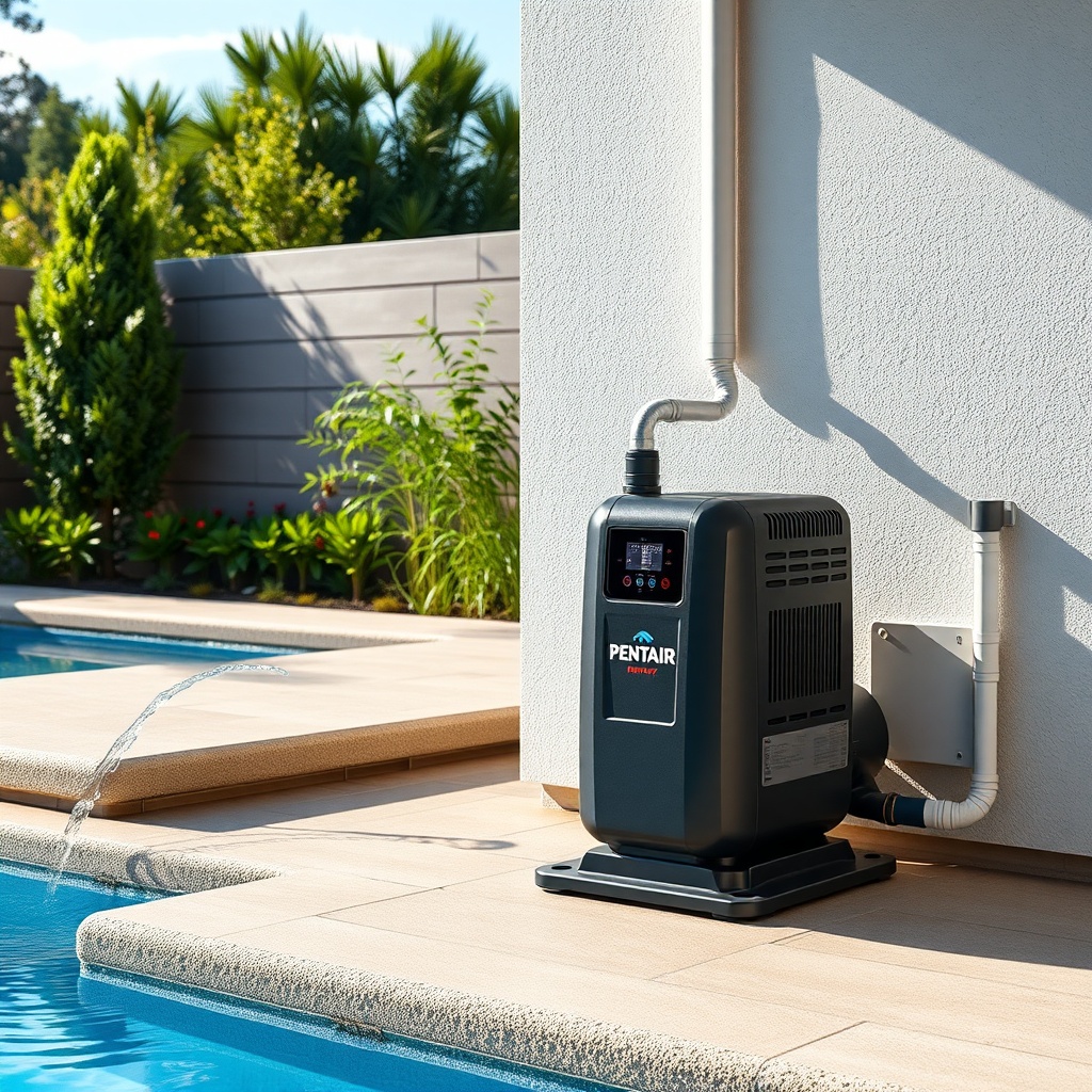 <a photorealistic photo of a Pentair SuperFlo VS pump connected to a chiller unit next to